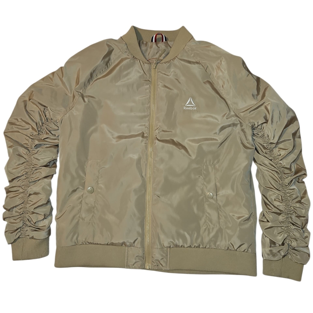 Reebok Women’s Bomber Jacket Beige Lightweight Zip-Up M